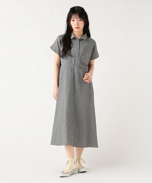 BEAMS HEART(ビームスハート)の「脇ピンタック シャツワンピース(ワンピース・レディース・ダークグリーン/ライトブルー/ブラック・FREE)」の14枚目の写真