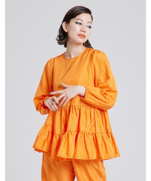 Little sunny bite（リトルサニーバイト）の「【RES】【Little sunny bite 】Nylon frill dress（ワンピース・レディース・ブラック/オレンジ・SMALL）」の2枚目の写真