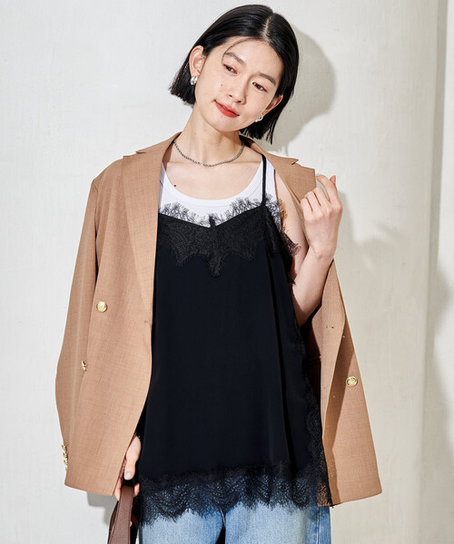 FREAK'S STORE（フリークスストア）の「接触冷感/UVカット LINEN TOUCH ダブルブレストジャケット/リネンタッチ ジャケット（テーラードジャケット・レディース・グレー/ブラック/ネイビー/ベージュ・ﾌﾘ-）」の6枚目の写真
