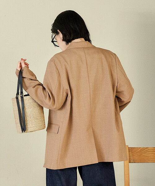 FREAK'S STORE（フリークスストア）の「接触冷感/UVカット LINEN TOUCH ダブルブレストジャケット/リネンタッチ ジャケット（テーラードジャケット・レディース・グレー/ブラック/ネイビー/ベージュ・ﾌﾘ-）」の5枚目の写真