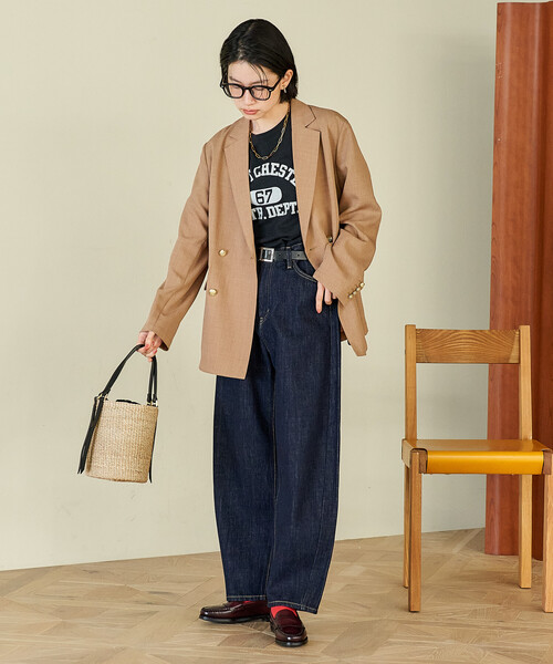 FREAK'S STORE（フリークスストア）の「接触冷感/UVカット LINEN TOUCH ダブルブレストジャケット/リネンタッチ ジャケット（テーラードジャケット・レディース・グレー/ブラック/ネイビー/ベージュ・ﾌﾘ-）」の7枚目の写真