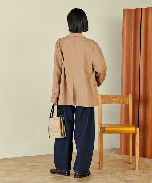 FREAK'S STORE（フリークスストア）の「接触冷感/UVカット LINEN TOUCH ダブルブレストジャケット/リネンタッチ ジャケット（テーラードジャケット・レディース・グレー/ブラック/ネイビー/ベージュ・ﾌﾘ-）」の9枚目の写真