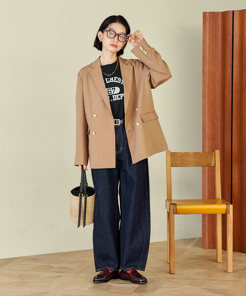 FREAK'S STORE（フリークスストア）の「接触冷感/UVカット LINEN TOUCH ダブルブレストジャケット/リネンタッチ ジャケット（テーラードジャケット・レディース・グレー/ブラック/ネイビー/ベージュ・ﾌﾘ-）」の10枚目の写真