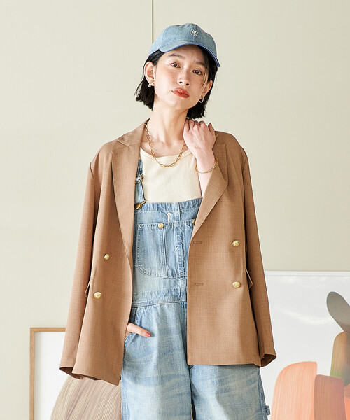 FREAK'S STORE（フリークスストア）の「接触冷感/UVカット LINEN TOUCH ダブルブレストジャケット/リネンタッチ ジャケット（テーラードジャケット・レディース・グレー/ブラック/ネイビー/ベージュ・ﾌﾘ-）」の11枚目の写真