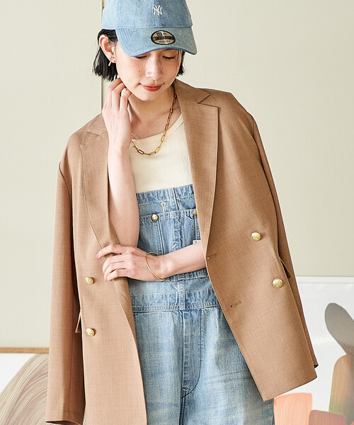 FREAK'S STORE（フリークスストア）の「接触冷感/UVカット LINEN TOUCH ダブルブレストジャケット/リネンタッチ ジャケット（テーラードジャケット・レディース・グレー/ブラック/ネイビー/ベージュ・ﾌﾘ-）」の12枚目の写真