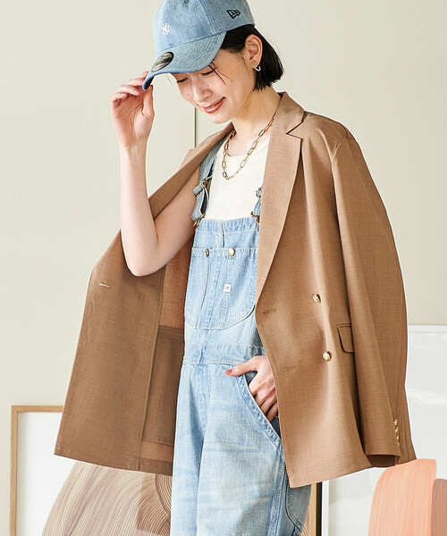 FREAK'S STORE（フリークスストア）の「接触冷感/UVカット LINEN TOUCH ダブルブレストジャケット/リネンタッチ ジャケット（テーラードジャケット・レディース・グレー/ブラック/ネイビー/ベージュ・ﾌﾘ-）」の13枚目の写真