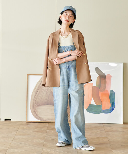 FREAK'S STORE（フリークスストア）の「接触冷感/UVカット LINEN TOUCH ダブルブレストジャケット/リネンタッチ ジャケット（テーラードジャケット・レディース・グレー/ブラック/ネイビー/ベージュ・ﾌﾘ-）」の15枚目の写真