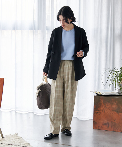 FREAK'S STORE（フリークスストア）の「接触冷感/UVカット LINEN TOUCH ダブルブレストジャケット/リネンタッチ ジャケット（テーラードジャケット・レディース・グレー/ブラック/ネイビー/ベージュ・ﾌﾘ-）」の16枚目の写真