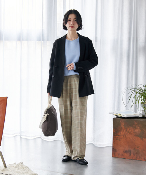 FREAK'S STORE（フリークスストア）の「接触冷感/UVカット LINEN TOUCH ダブルブレストジャケット/リネンタッチ ジャケット（テーラードジャケット・レディース・グレー/ブラック/ネイビー/ベージュ・ﾌﾘ-）」の17枚目の写真