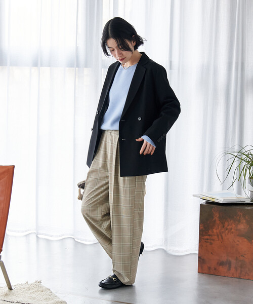 FREAK'S STORE（フリークスストア）の「接触冷感/UVカット LINEN TOUCH ダブルブレストジャケット/リネンタッチ ジャケット（テーラードジャケット・レディース・グレー/ブラック/ネイビー/ベージュ・ﾌﾘ-）」の18枚目の写真