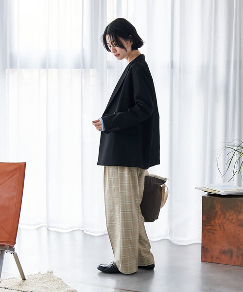 FREAK'S STORE（フリークスストア）の「接触冷感/UVカット LINEN TOUCH ダブルブレストジャケット/リネンタッチ ジャケット（テーラードジャケット・レディース・グレー/ブラック/ネイビー/ベージュ・ﾌﾘ-）」の19枚目の写真