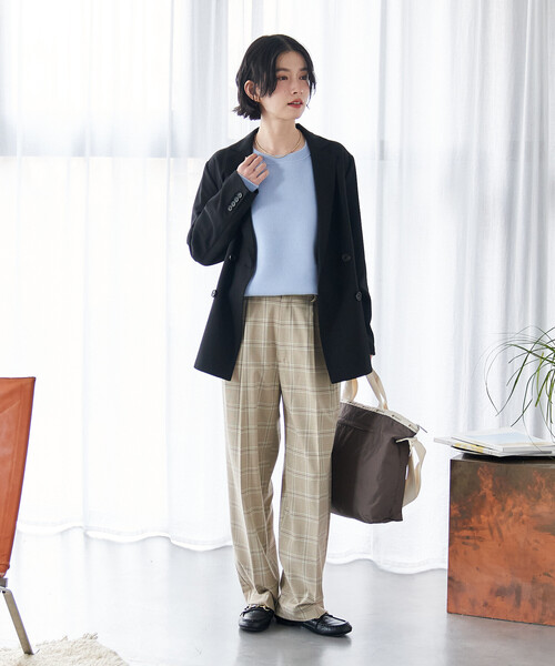 FREAK'S STORE（フリークスストア）の「接触冷感/UVカット LINEN TOUCH ダブルブレストジャケット/リネンタッチ ジャケット（テーラードジャケット・レディース・グレー/ブラック/ネイビー/ベージュ・ﾌﾘ-）」の21枚目の写真