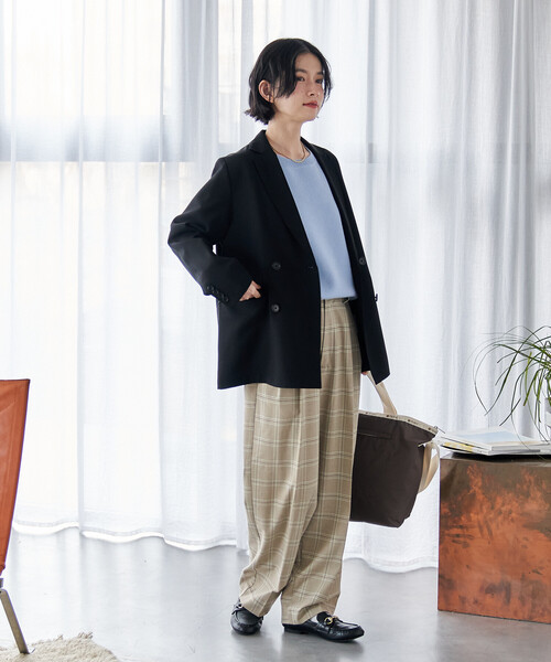 FREAK'S STORE（フリークスストア）の「接触冷感/UVカット LINEN TOUCH ダブルブレストジャケット/リネンタッチ ジャケット（テーラードジャケット・レディース・グレー/ブラック/ネイビー/ベージュ・ﾌﾘ-）」の22枚目の写真