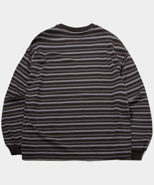 SOMEPLACE MAN（サムプレイス・マン）の「マルチストライプラグランボーダーレイヤリングロングスリーブ[ブラウン]（Tシャツ/カットソー・メンズ・ブラウン・FREE）」の5枚目の写真
