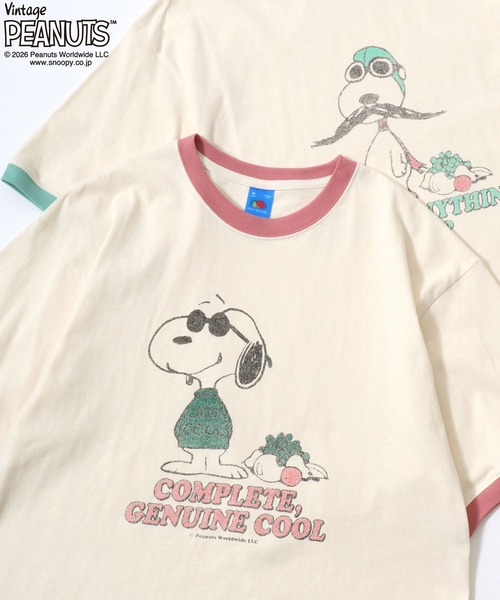SNOOPY（スヌーピー）の「PEANUTS/ピーナッツコラボ FRUIT OF THE LOOM/フルーツオブザルーム オーバーサイズ スラブ スヌーピー 半袖Tシャツ/リンガーT/レディース メンズ（Tシャツ/カットソー・レディース・パープル/ピンク/ホワイト系その他/ホワイト系その他3/ホワイト系その他2/ホワイト系その他4/アイボリー/サックスブルー・S/M/L）」の2枚目の写真