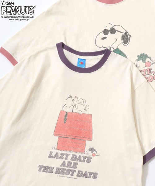 SNOOPY（スヌーピー）の「PEANUTS/ピーナッツコラボ FRUIT OF THE LOOM/フルーツオブザルーム オーバーサイズ スラブ スヌーピー 半袖Tシャツ/リンガーT/レディース メンズ（Tシャツ/カットソー・レディース・パープル/ピンク/ホワイト系その他/ホワイト系その他3/ホワイト系その他2/ホワイト系その他4/アイボリー/サックスブルー・S/M/L）」の3枚目の写真