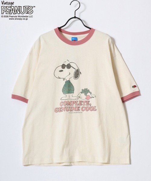 SNOOPY（スヌーピー）の「PEANUTS/ピーナッツコラボ FRUIT OF THE LOOM/フルーツオブザルーム オーバーサイズ スラブ スヌーピー 半袖Tシャツ/リンガーT/レディース メンズ（Tシャツ/カットソー・レディース・パープル/ピンク/ホワイト系その他/ホワイト系その他3/ホワイト系その他2/ホワイト系その他4/アイボリー/サックスブルー・S/M/L）」の11枚目の写真