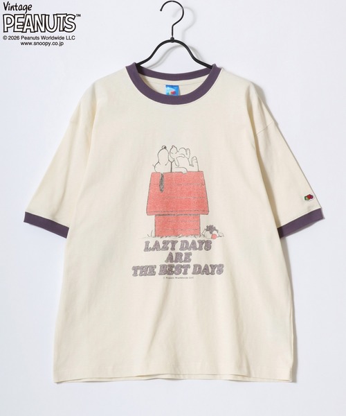 SNOOPY（スヌーピー）の「PEANUTS/ピーナッツコラボ FRUIT OF THE LOOM/フルーツオブザルーム オーバーサイズ スラブ スヌーピー 半袖Tシャツ/リンガーT/レディース メンズ（Tシャツ/カットソー・レディース・パープル/ピンク/ホワイト系その他/ホワイト系その他3/ホワイト系その他2/ホワイト系その他4/アイボリー/サックスブルー・S/M/L）」の13枚目の写真