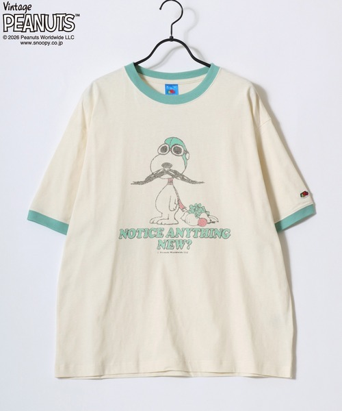 SNOOPY（スヌーピー）の「PEANUTS/ピーナッツコラボ FRUIT OF THE LOOM/フルーツオブザルーム オーバーサイズ スラブ スヌーピー 半袖Tシャツ/リンガーT/レディース メンズ（Tシャツ/カットソー・レディース・パープル/ピンク/ホワイト系その他/ホワイト系その他3/ホワイト系その他2/ホワイト系その他4/アイボリー/サックスブルー・S/M/L）」の15枚目の写真