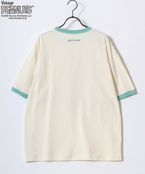 SNOOPY（スヌーピー）の「PEANUTS/ピーナッツコラボ FRUIT OF THE LOOM/フルーツオブザルーム オーバーサイズ スラブ スヌーピー 半袖Tシャツ/リンガーT/レディース メンズ（Tシャツ/カットソー・レディース・パープル/ピンク/ホワイト系その他/ホワイト系その他3/ホワイト系その他2/ホワイト系その他4/アイボリー/サックスブルー・S/M/L）」の16枚目の写真