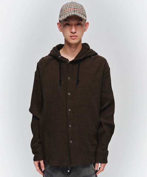 JIEDA(ジエダ)の「HOODIE SHIRT(パーカー・メンズ・ブラウン/ダークグリーン・2/1)」の2枚目の写真