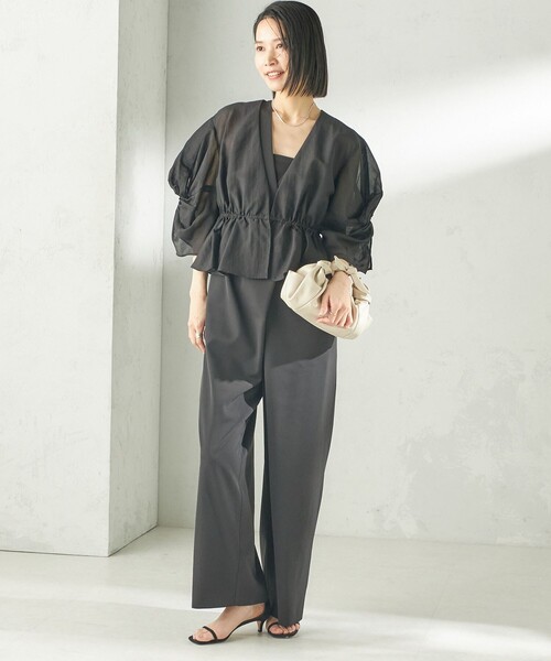 ships little black(シップスリトルブラック)の「【SHIPS別注】troisiemeCHACO:〈手洗い可能〉シアー ボレロ ブラウス(セレモニー対応可)(シャツ/ブラウス・レディース・ベージュ/ブラック・ONE SIZE)」の3枚目の写真