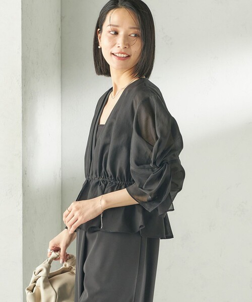 ships little black(シップスリトルブラック)の「【SHIPS別注】troisiemeCHACO:〈手洗い可能〉シアー ボレロ ブラウス(セレモニー対応可)(シャツ/ブラウス・レディース・ベージュ/ブラック・ONE SIZE)」の14枚目の写真
