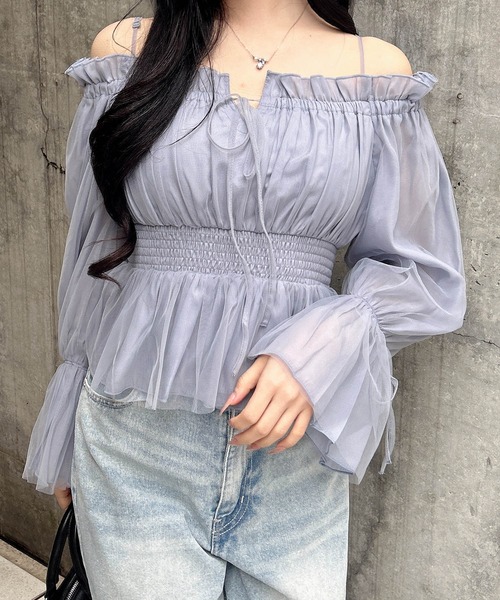 INGNI（イング）の「チュールオフショルブラウス（シャツ/ブラウス・レディース・ホワイト系その他3/ピンク/ブルー系/オフホワイト・M）」の3枚目の写真