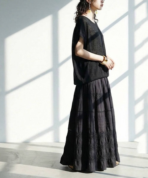antiqua(アンティカ)の「インド綿 レース ロングスカート(スカート・レディース・ブラック/ホワイト・ONESIZE)」の8枚目の写真