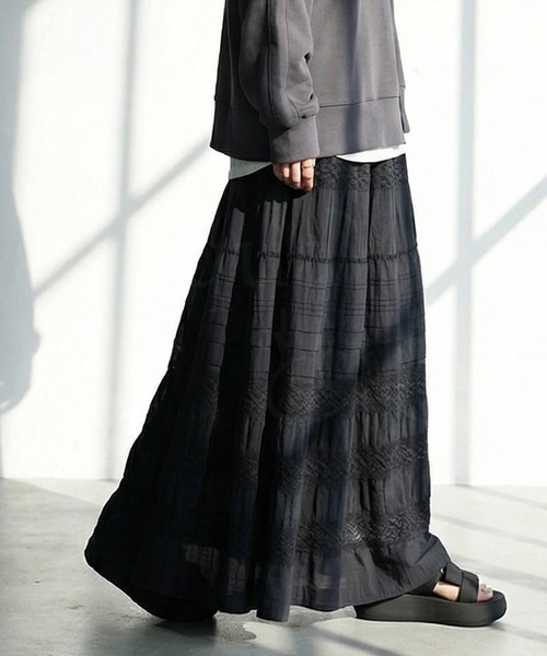 antiqua(アンティカ)の「インド綿 レース ロングスカート(スカート・レディース・ブラック/ホワイト・ONESIZE)」の9枚目の写真