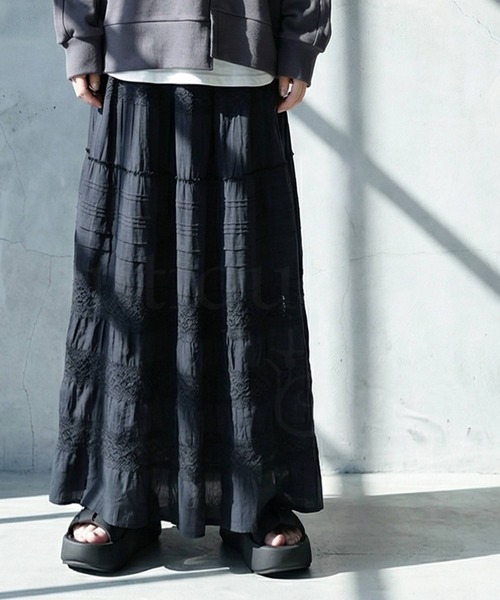 antiqua(アンティカ)の「インド綿 レース ロングスカート(スカート・レディース・ブラック/ホワイト・ONESIZE)」の11枚目の写真