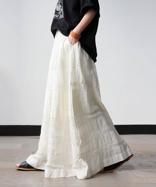 antiqua(アンティカ)の「インド綿 レース ロングスカート(スカート・レディース・ブラック/ホワイト・ONESIZE)」の5枚目の写真