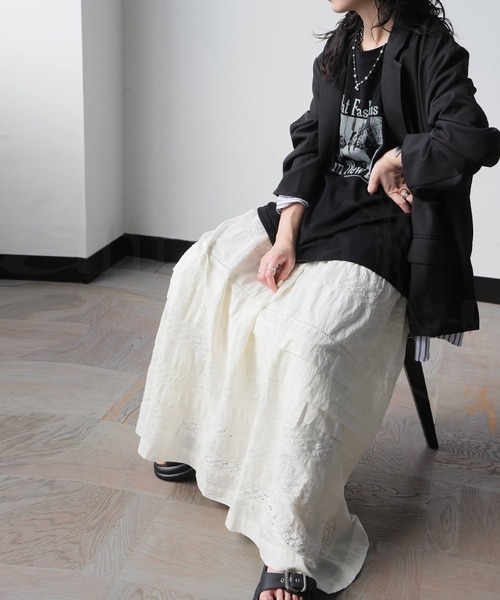 antiqua(アンティカ)の「インド綿 レース ロングスカート(スカート・レディース・ブラック/ホワイト・ONESIZE)」の6枚目の写真