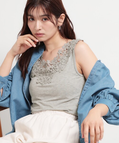 THE SHOP TK (ザ ショップ ティーケー )の「モチーフレースタンク(タンクトップ・レディース・ブラック/オフホワイト/グレー・99)」の9枚目の写真