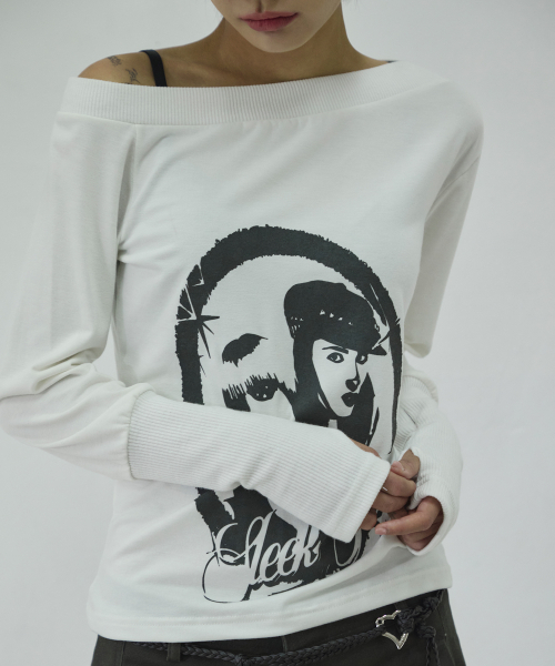 SLEEKGLOW（スリック グロウ）の「ポートレートボートネックTシャツ[ホワイト]（Tシャツ/カットソー・レディース・その他・FREE）」の3枚目の写真