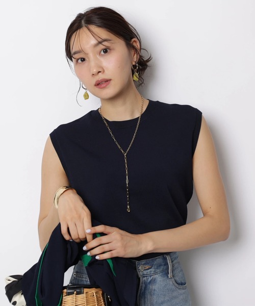 JUSGLITTY（ジャスグリッティー）の「配色シアーカーデアンサンブル（ニット/セーター・レディース・サックスブルー/ホワイト/オレンジ/ネイビー・2）」の10枚目の写真