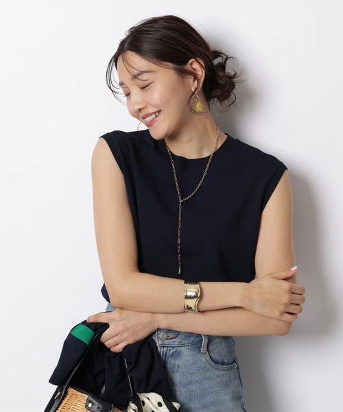JUSGLITTY（ジャスグリッティー）の「配色シアーカーデアンサンブル（ニット/セーター・レディース・サックスブルー/ホワイト/オレンジ/ネイビー・2）」の12枚目の写真