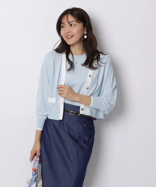 JUSGLITTY（ジャスグリッティー）の「配色シアーカーデアンサンブル（ニット/セーター・レディース・サックスブルー/ホワイト/オレンジ/ネイビー・2）」の15枚目の写真