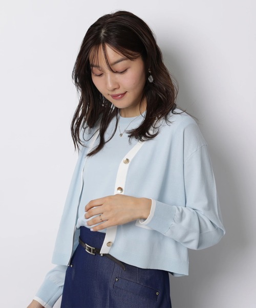 JUSGLITTY（ジャスグリッティー）の「配色シアーカーデアンサンブル（ニット/セーター・レディース・サックスブルー/ホワイト/オレンジ/ネイビー・2）」の16枚目の写真