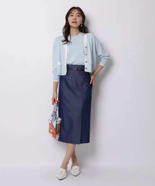 JUSGLITTY（ジャスグリッティー）の「配色シアーカーデアンサンブル（ニット/セーター・レディース・サックスブルー/ホワイト/オレンジ/ネイビー・2）」の18枚目の写真