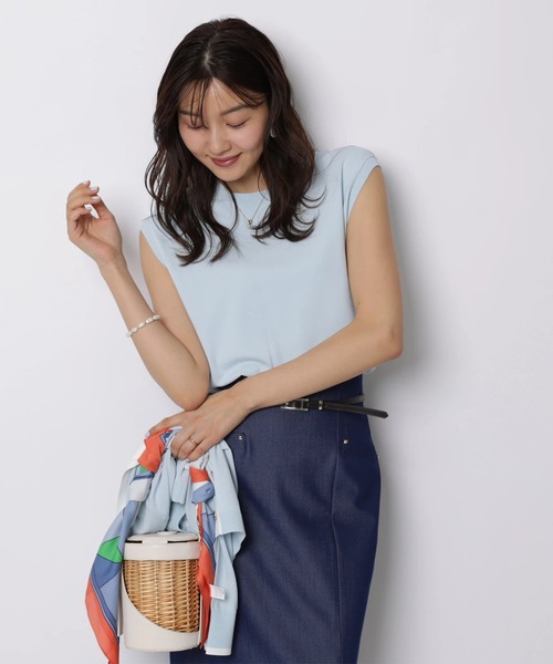 JUSGLITTY（ジャスグリッティー）の「配色シアーカーデアンサンブル（ニット/セーター・レディース・サックスブルー/ホワイト/オレンジ/ネイビー・2）」の21枚目の写真
