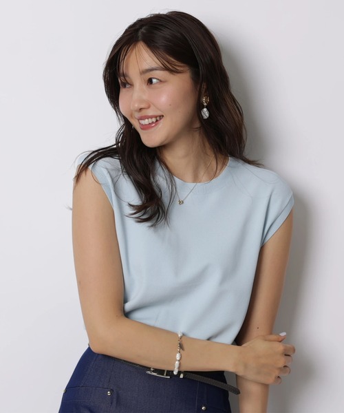 JUSGLITTY（ジャスグリッティー）の「配色シアーカーデアンサンブル（ニット/セーター・レディース・サックスブルー/ホワイト/オレンジ/ネイビー・2）」の22枚目の写真
