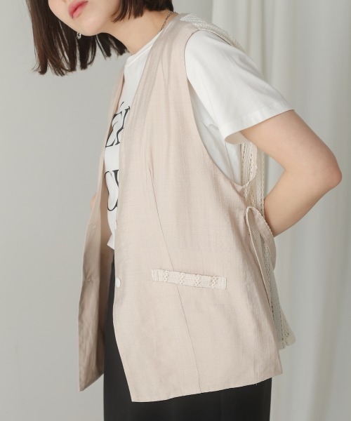 Bou Jeloud（ブージュルード）の「バックレースジレ（ベスト・レディース・ブラック/ベージュ・MEDIUM）」の2枚目の写真