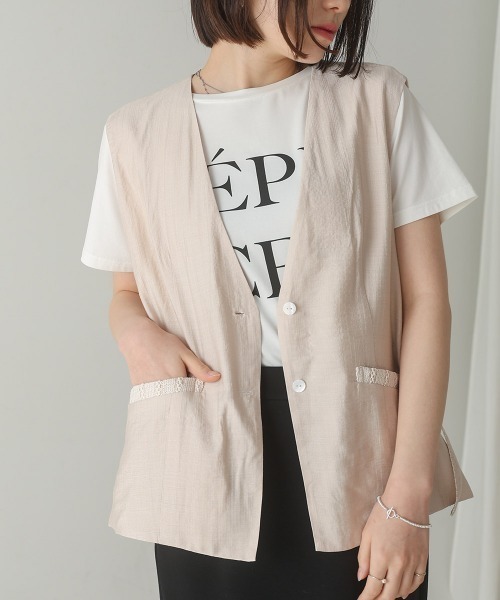 Bou Jeloud（ブージュルード）の「バックレースジレ（ベスト・レディース・ブラック/ベージュ・MEDIUM）」の3枚目の写真