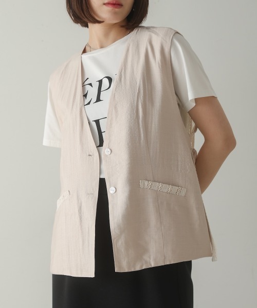 Bou Jeloud（ブージュルード）の「バックレースジレ（ベスト・レディース・ブラック/ベージュ・MEDIUM）」の6枚目の写真