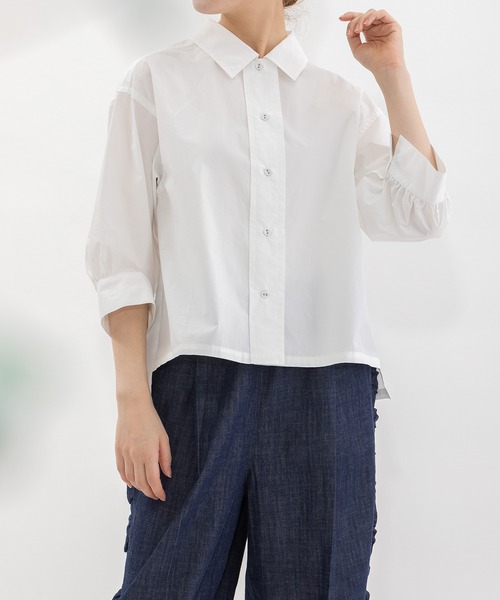 nop de nod(ノップドゥノッド)の「太前立て6分袖シャツ(シャツ/ブラウス・レディース・ブラック/ブルー/オフホワイト・3)」の2枚目の写真