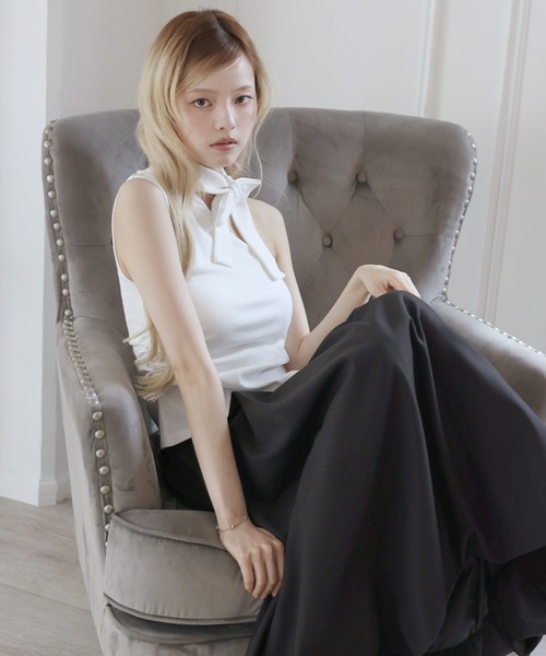 MSGirl(エムエスジーガール)の「ワンショルダーカップ付きリボントップス(Tシャツ/カットソー・レディース・ホワイト/ブラック・S/M/L)」の7枚目の写真
