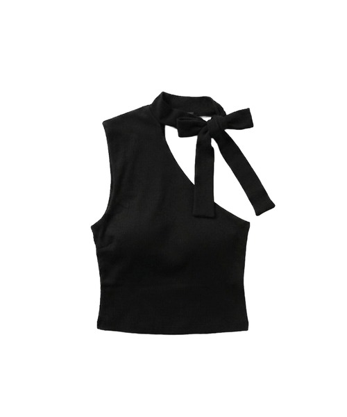 MSGirl(エムエスジーガール)の「ワンショルダーカップ付きリボントップス(Tシャツ/カットソー・レディース・ホワイト/ブラック・S/M/L)」の16枚目の写真