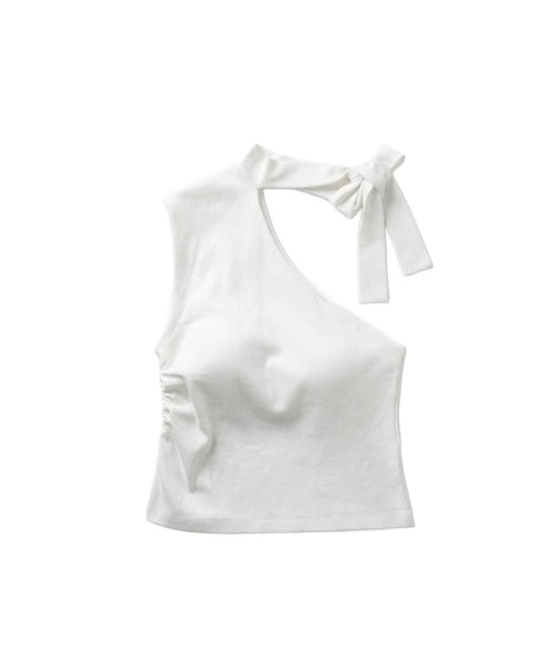 MSGirl(エムエスジーガール)の「ワンショルダーカップ付きリボントップス(Tシャツ/カットソー・レディース・ホワイト/ブラック・S/M/L)」の15枚目の写真