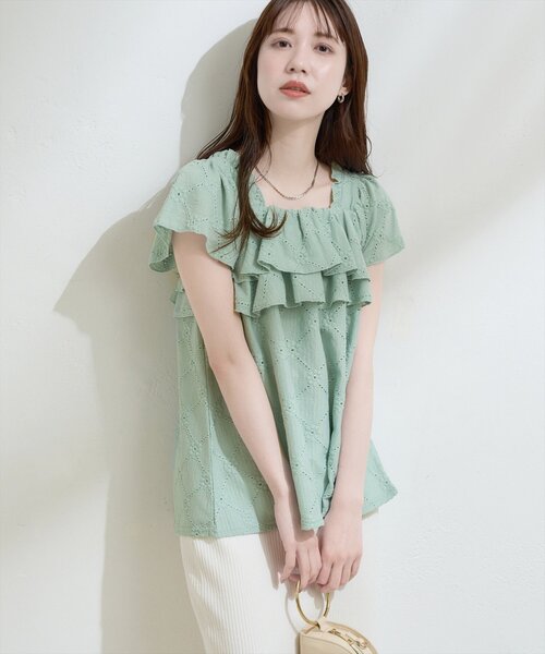natural couture（ナチュラルクチュール）の「ポコポコカットフリルキャミ（シャツ/ブラウス・レディース・レッド/ミント/ブラック/アイボリー・FREE）」の20枚目の写真